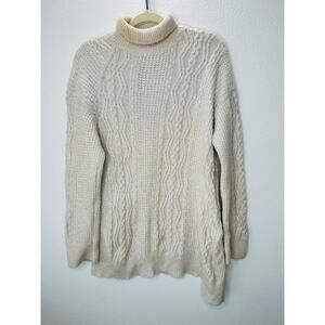Vince Cream Chunky Knit Long Sleeve Mock Neck Sweater L